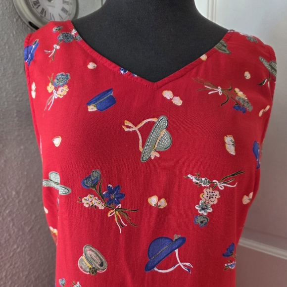 Vintage Nina Piccalino Red Novelty Hat/Floral Dress - Picture 2 of 8